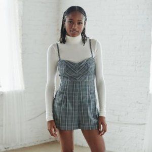 Urban Outfitters Isaac Plaid Romper Short Back Lace Up Size Small